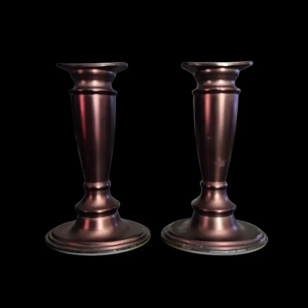 Valerie Copper Tone Metal Taper Candle Holders Vintage Matching Pair